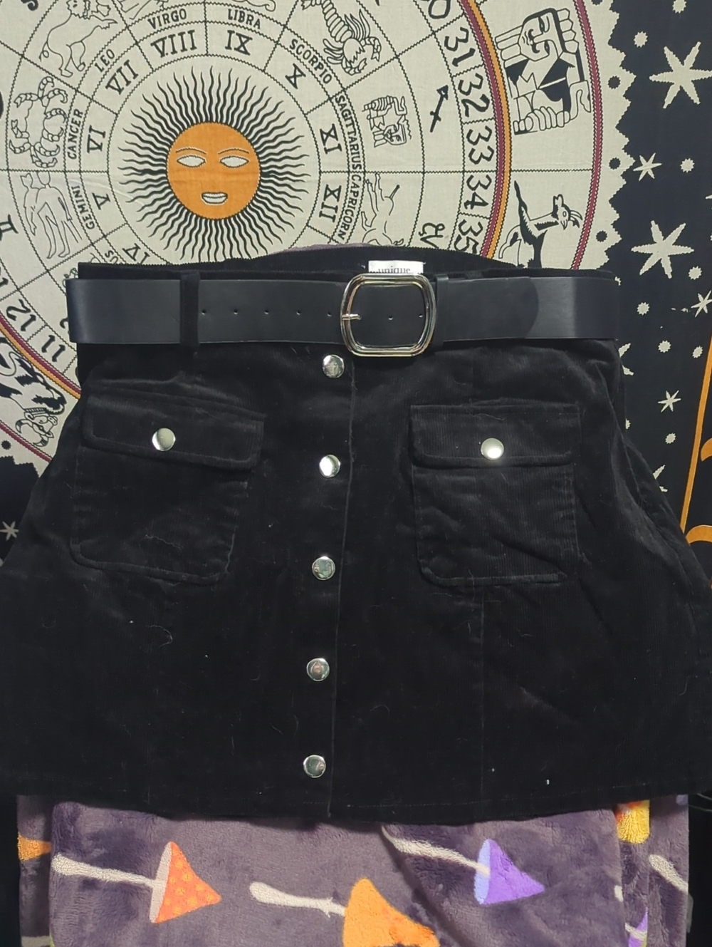 Corduroy Mod Snap Front Belted Skirt
